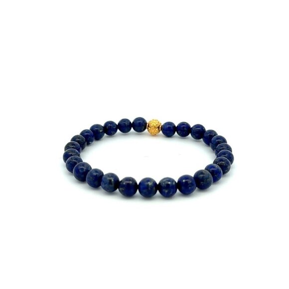 18K Gold Money Ball Lucky Bracelet Gemstones Lapis Lazuli 6mm - Picture 3 of 5